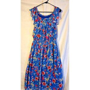 Romantic Floral Boho Hippie Dress Womens Plus 14W 1X Blue Sandra Darren